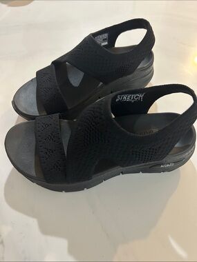 Skechers Black Stretch Knit Slingback Sandals